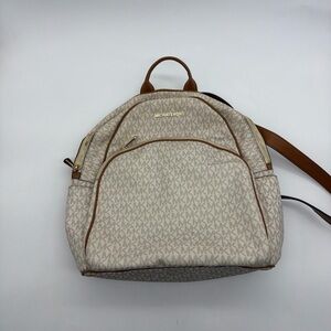 MICHAEL KORS JAYCEE LARGE ZIP POCKET MK VANILLA ACORN BACKPACK, SCHOOL BAG